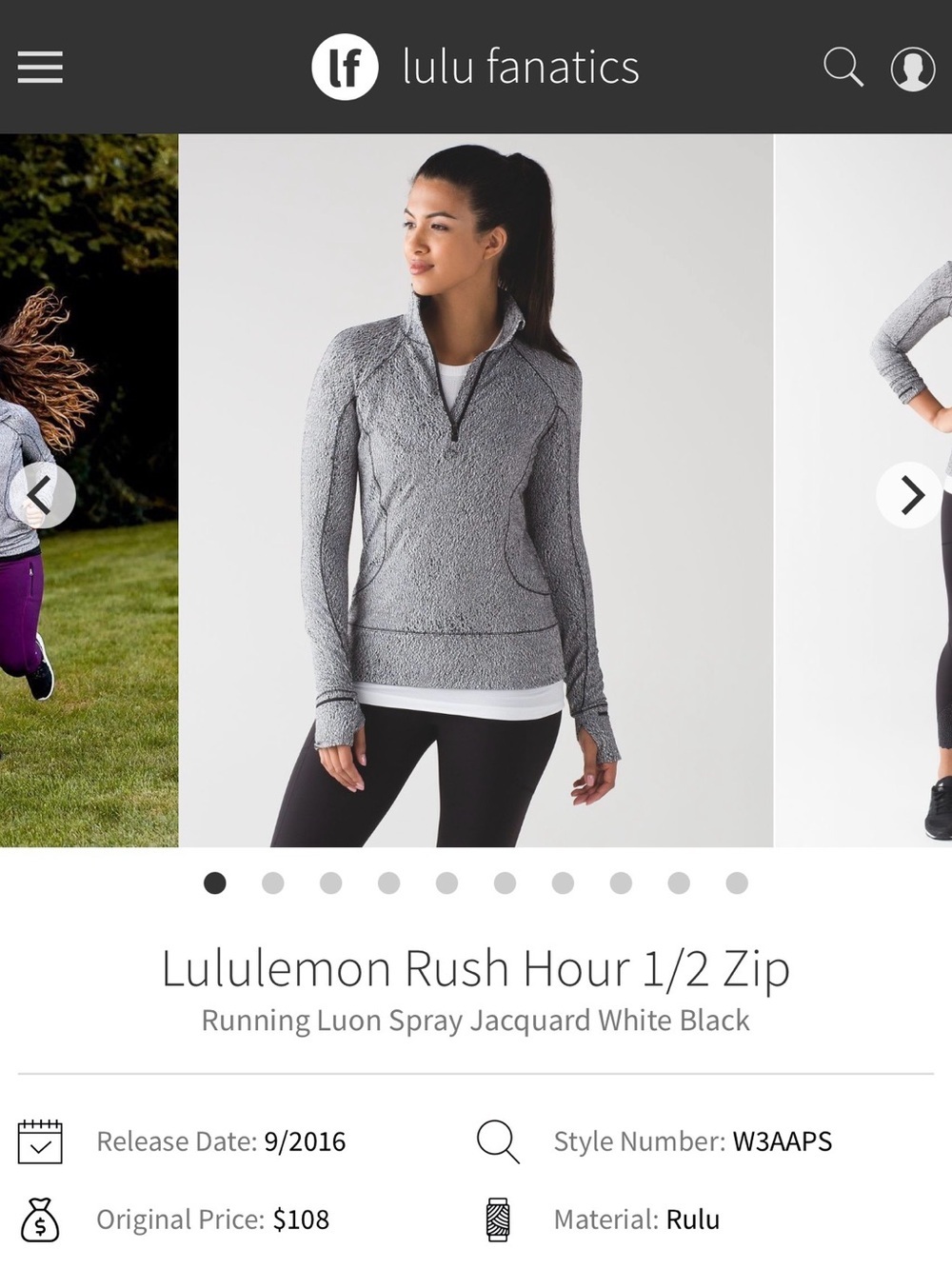 Lululemon Rush Hour 1/2 Zip - size 4